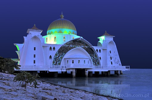 Asia; Malaysia; Malacca; Straits Mosque; Masjid Selat; night; dome