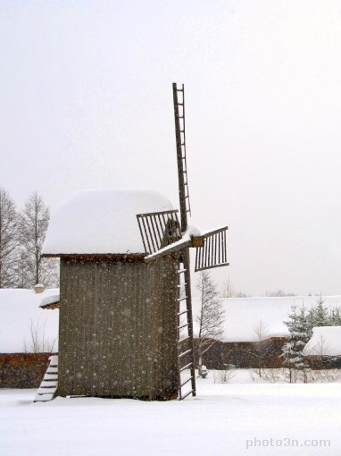 Europe; Poland;  Bialowieza; heritage park; country; windmill; mill; winter; snow