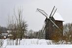 1141-0051; 2937 x 1967 pix; Europe, Poland, Bialowieza, heritage park, country, windmill, mill, winter, snow