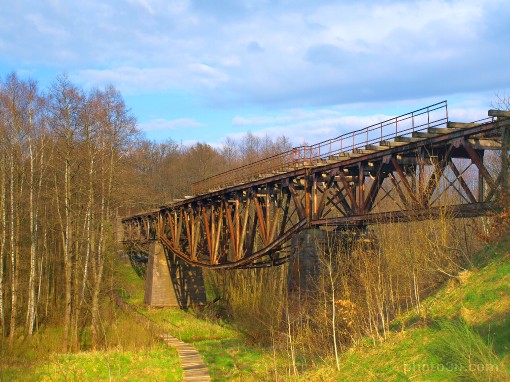 Europe; Poland;  Polanow; Red Bridge; old bridge; tracks