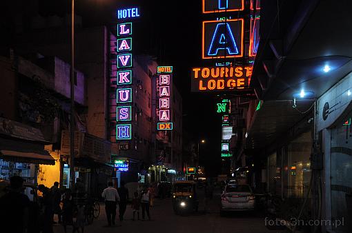 Asia; India; Delhi; street; night; neon