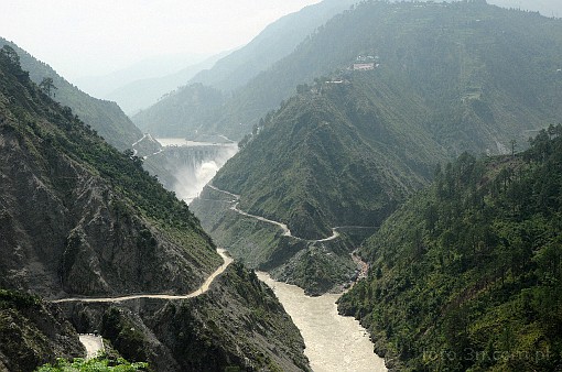 Asia; India; Himalaya; mountains; river; mountain road; widding road; precipice
