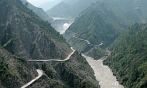 Asia; India; Himalaya; mountains; river; mountain road; widding road; precipice