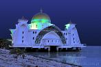 1BF2-0200; 4288 x 2848 pix; Asia, Malaysia, Malacca, Straits Mosque, Masjid Selat, night, dome