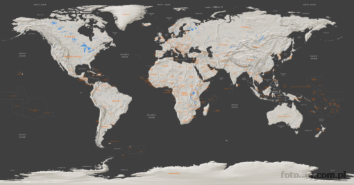map; continent; mainland; North America; South America; Europe; Asia; Africa; Australia; capitals; terrain relief
