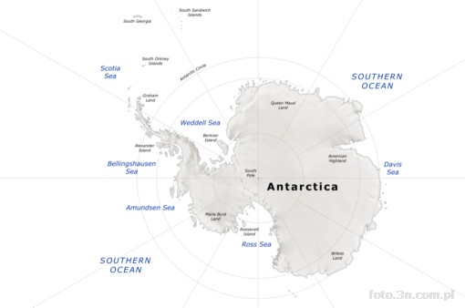 political map; terrain relief; continent; mainland; Antarctica; South Pole; cartographic grid