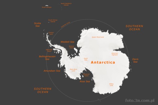 political map; terrain relief; continent; mainland; Antarctica; South Pole