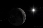 9513-0220; 6000 x 4000 pix; moon, waxing crescent, sun, flare, stars, cosmos, space