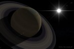 9519-0230; 5100 x 3400 pix; Saturn, rings, Sun, flash, flare, stars, planet, cosmos, space
